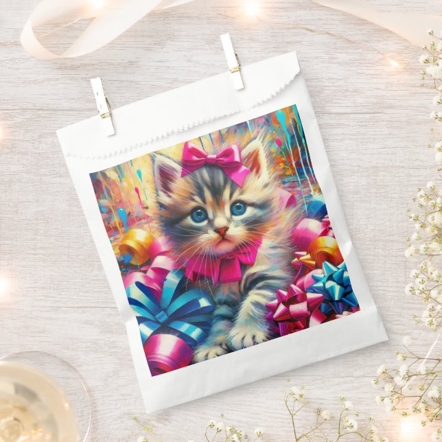 Cute Pink and Blue Kitten Girl's Birthday Favour Bag (Clipped)