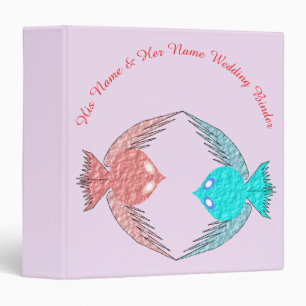 Cute Pink and Blue Love Birds Custom Wedding Album Binder
