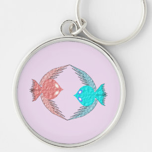 Cute Pink and Blue Love Birds Keychain