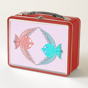 Cute Pink and Blue Love Birds Metal Lunch Box