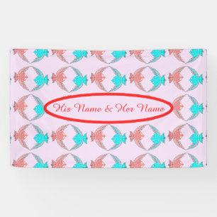 Cute Pink and Blue Love Birds Personalized Banner