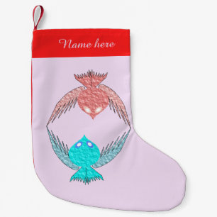 Cute Pink and Blue Love Birds Personalized Small Christmas Stocking
