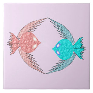Cute Pink and Blue Love Birds Tile