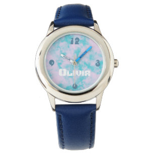 Cute Pink and Blue Sky Clouds Personalized Watch