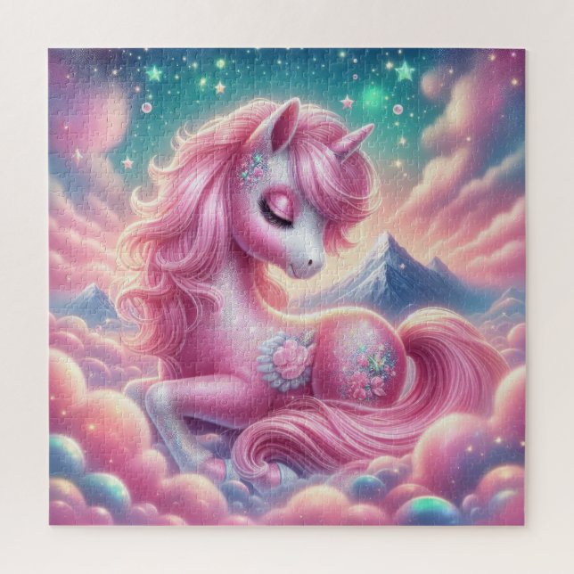 Cute pink and blue unicorn jigsaw puzzle (Vertical)