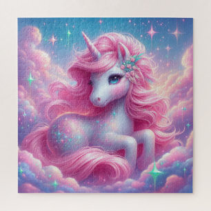 Cute pink and blue unicorn jigsaw puzzle