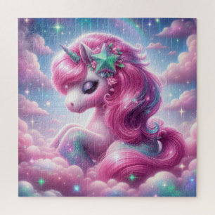 Cute pink and blue unicorn jigsaw puzzle