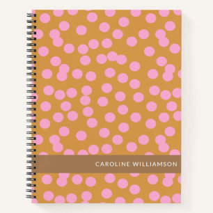 Cute Pink and Brown Abstract Dots Personalized  Notebook