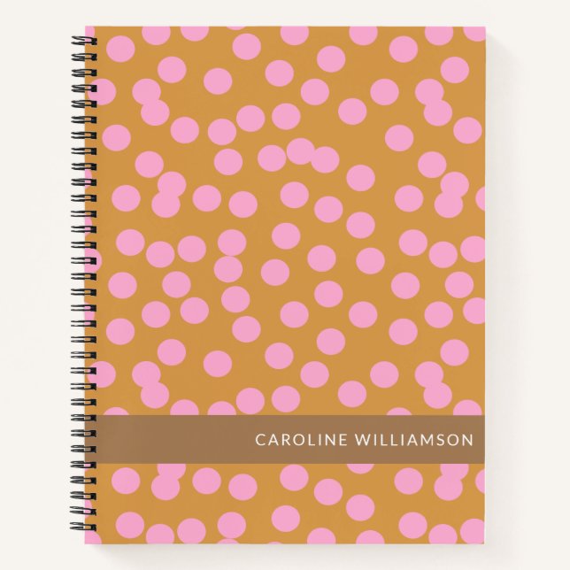 Cute Pink and Brown Abstract Dots Personalized  Notebook (Front)