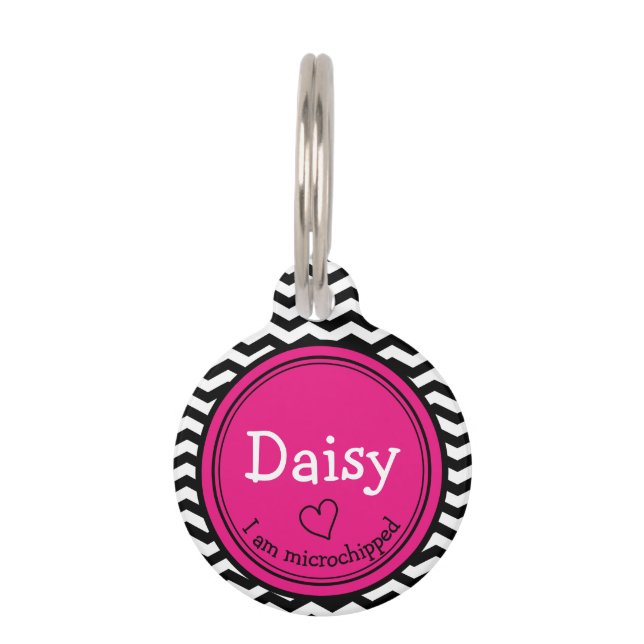 Cute Pink and Chevron Personalized Pet Tag (Front)
