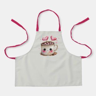 Cute Pink and Cream Watercolor Hot Cocoa Mug Apron