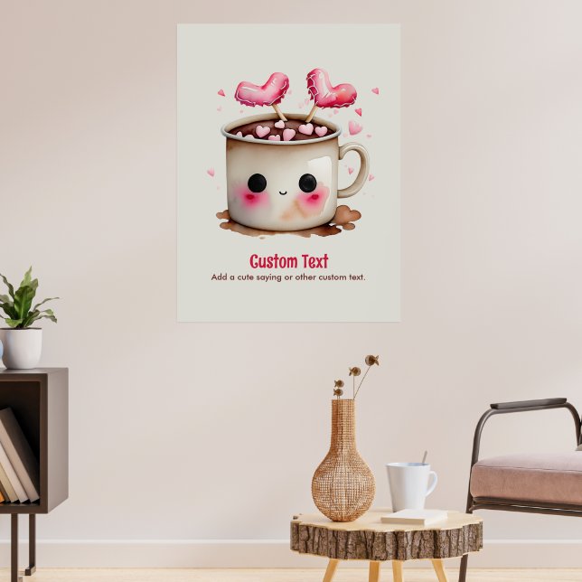 Cute Pink and Cream Watercolor Hot Cocoa Mug Poster (Living Room 3)