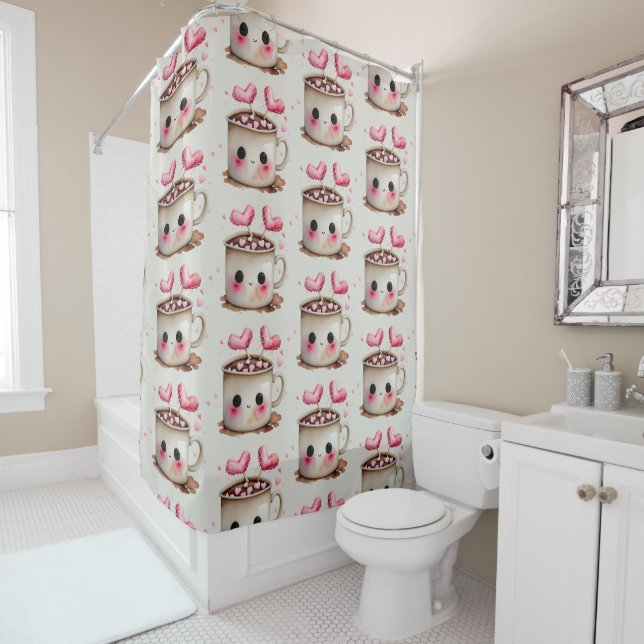 Cute Pink and Cream Watercolor Hot Cocoa Pattern (In Situ)