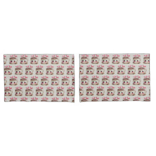 Cute Pink and Cream Watercolor Hot Cocoa Pattern Pillowcase