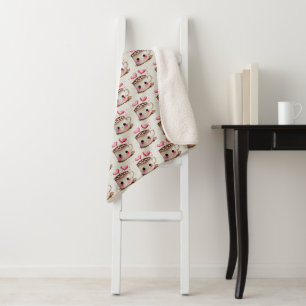 Cute Pink and Cream Watercolor Hot Cocoa Pattern Sherpa Blanket