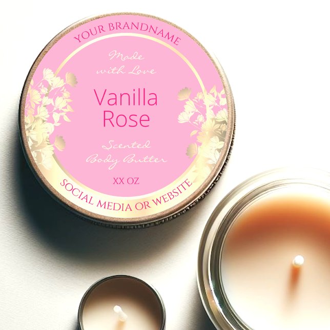Cute Pink and Gold Floral Product Packaging Labels (Creator Uploaded)