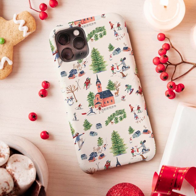 Cute pink and green Alpine lodge ski landscape Apr Case-Mate iPhone Case (Creator Uploaded)