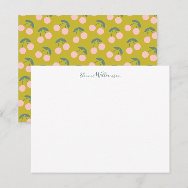 Cute Pink and Green Cherry Fruit Personalized Name Card (Front/Back)