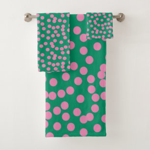 Cute Pink and Green Dots and Spots Pattern Bath Towel Set