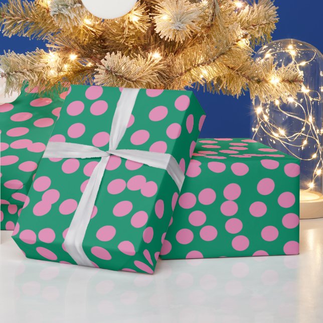 Cute Pink and Green Dots and Spots Pattern Wrapping Paper (Holidays)