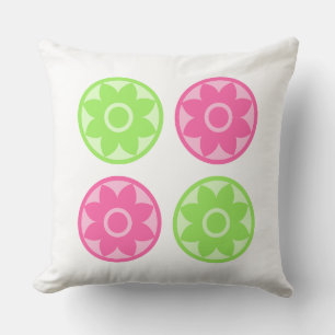 Cute Pink and Green Floral Mandala Throw Pillow