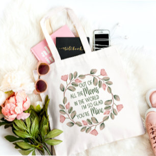 Cute Pink And Green Floral Wreath Mom Quote Tote Bag