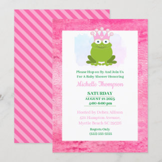 Cute Pink and Green Frog Baby Shower  Invitation