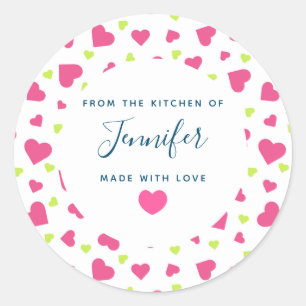 Cute Pink and Green Hearts Pattern Kitchen Classic Round Sticker