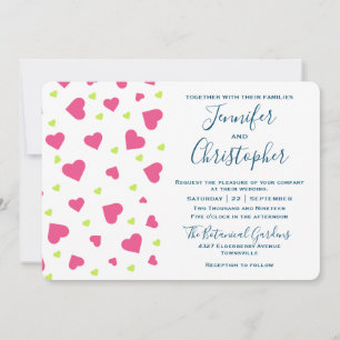 Cute Pink and Green Hearts Pattern Wedding Invitation