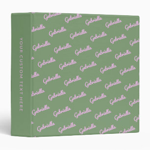 Cute Pink and Green Personalized Script Name Binder