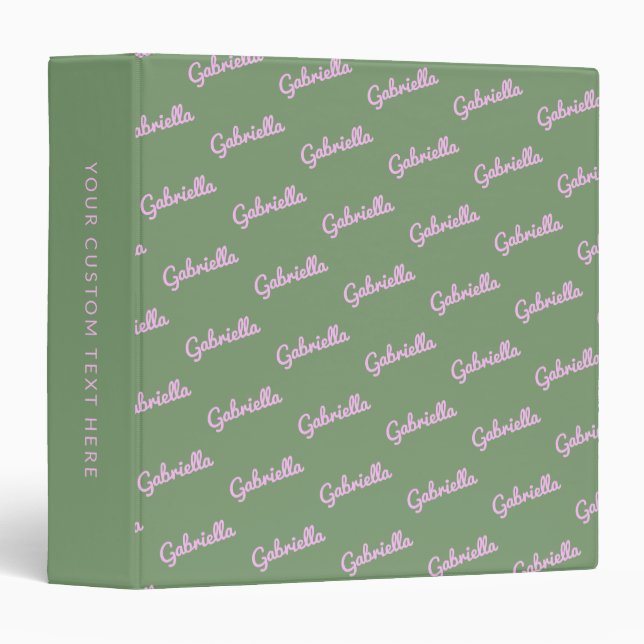 Cute Pink and Green Personalized Script Name    Binder (Front/Spine)