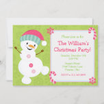 Cute Pink and Green Snowman Christmas Party Invitation<br><div class="desc">Cute Pink and Green Snowman Christmas Party
Artwork by PrettyGrafik</div>