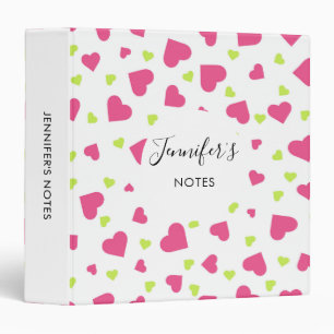 Cute Pink and Green Tumbling Hearts Pattern Binder