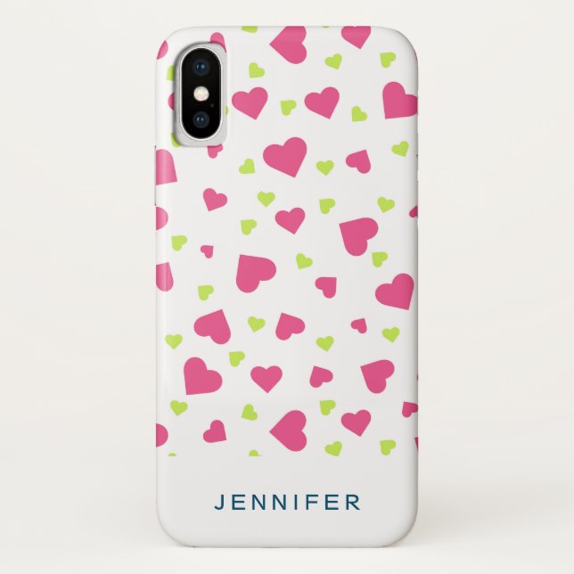 Cute Pink and Green Tumbling Hearts Pattern Case-Mate iPhone Case (Back)