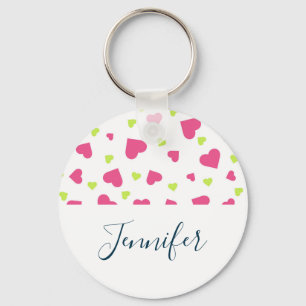 Cute Pink and Green Tumbling Hearts Pattern Keychain