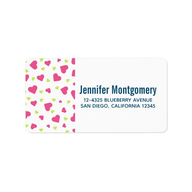 Cute Pink and Green Tumbling Hearts Pattern Label (Front)