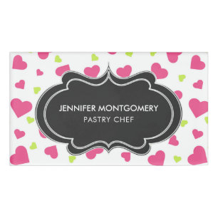 Cute Pink and Green Tumbling Hearts Pattern Name Tag