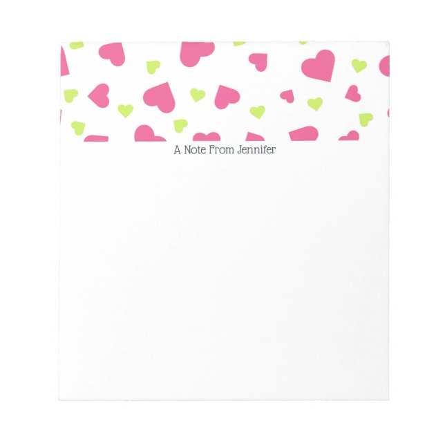Cute Pink and Green Tumbling Hearts Pattern Notepad (Front)