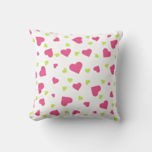 Cute Pink and Green Tumbling Hearts Pattern Throw Pillow