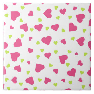 Cute Pink and Green Tumbling Hearts Pattern Tile