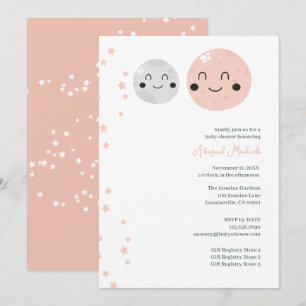 Cute Pink and Grey Planets Baby Girl Shower Invitation