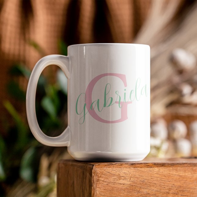 Cute Pink and Mint and Feminine Typographic  Two-Tone Coffee Mug (Creator Uploaded)