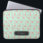 Cute Pink and Mint Flamingo Pattern | Add Name Laptop Sleeve<br><div class="desc">This is a drawing of a flamingo bird that was made into a pattern. The background is a pretty mint colour.  There is a frame in the design where you can have your name printed.</div>