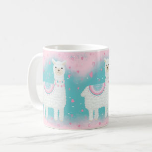 Cute pink and mint llama pattern coffee mug