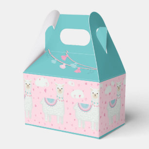 Cute pink and mint llama pattern favor box
