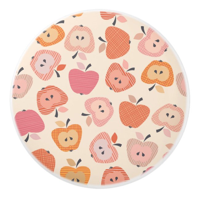 Cute pink and orange apple pattern ceramic knob (Front)