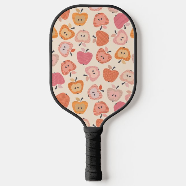 Cute pink and orange apple pattern pickleball paddle (Front)