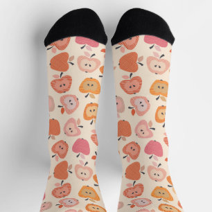 Cute pink and orange apple pattern socks