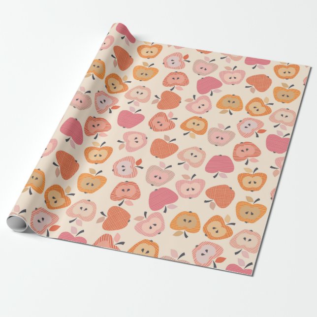 Cute pink and orange apple pattern wrapping paper (Unrolled)