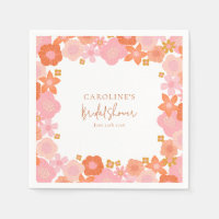Cute Pink and Orange Floral Border Bridal Shower